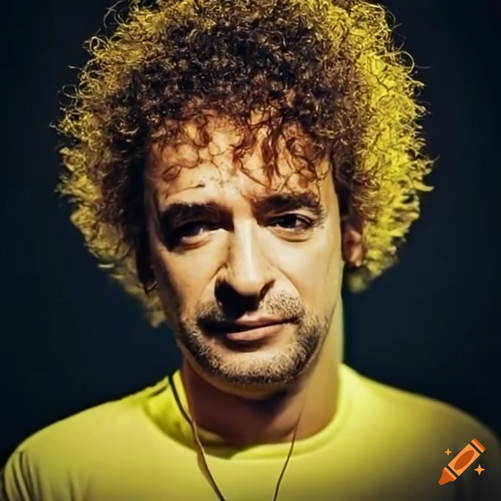 Gustavo Cerati hosting a radio show in a vibrant yellow studio