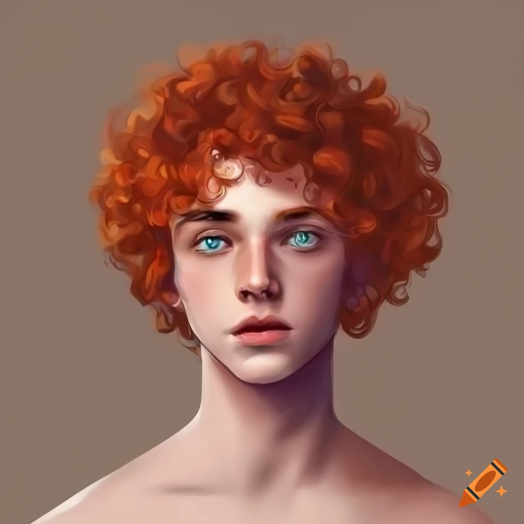 portrait of a young man with red hair and teal eyes