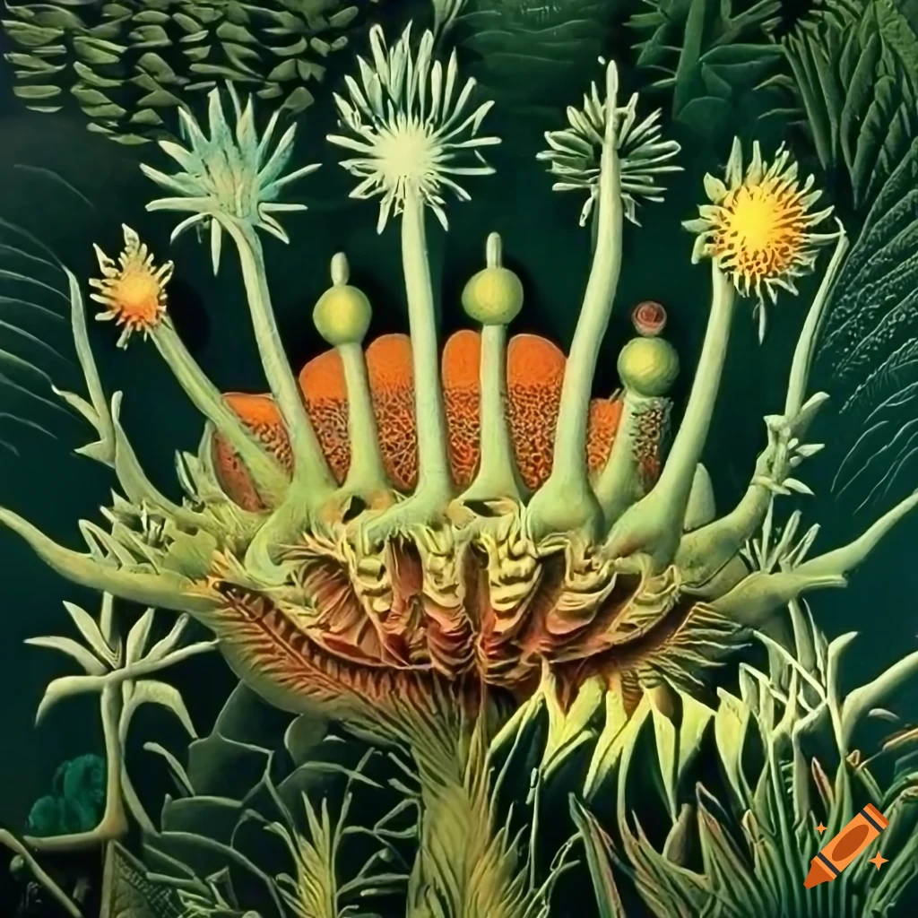 surreal artwork by Hans Haeckel and Henri Rousseau