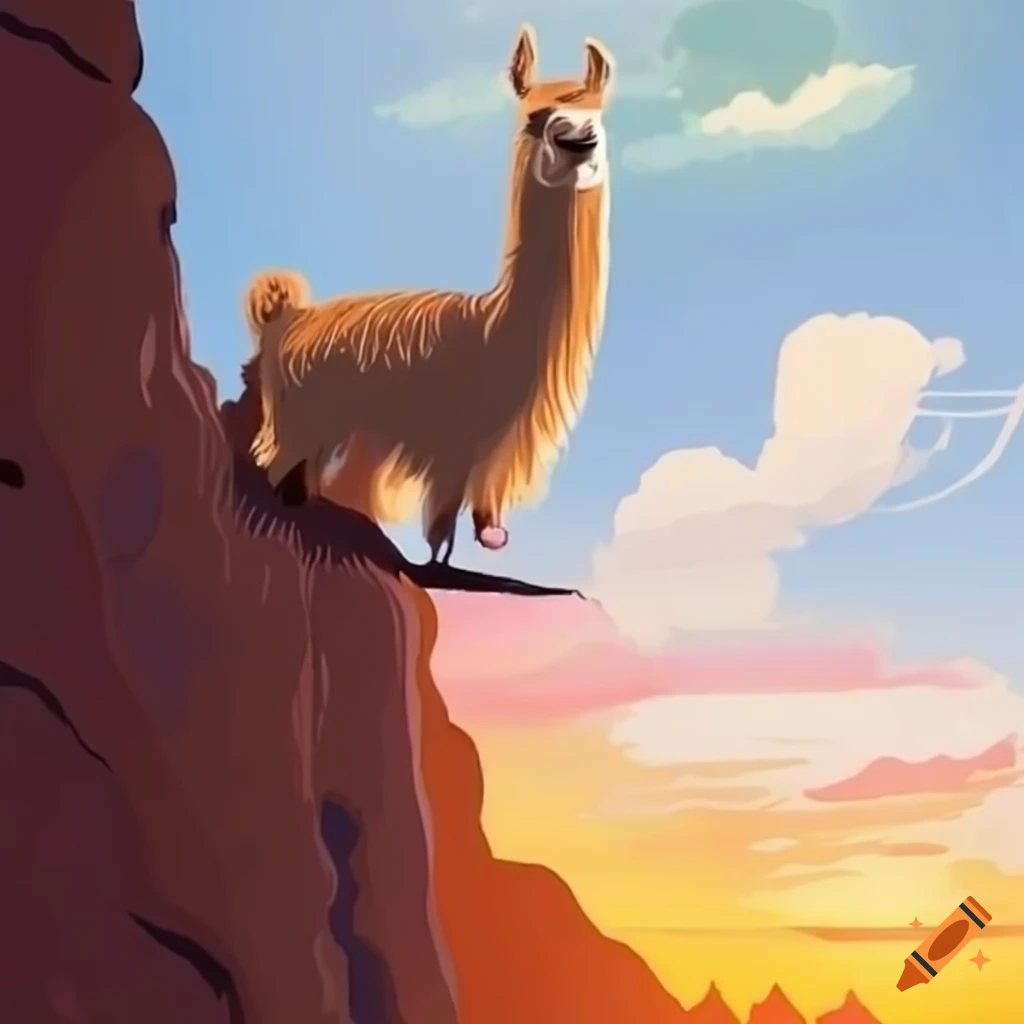llama hanging off a cliff