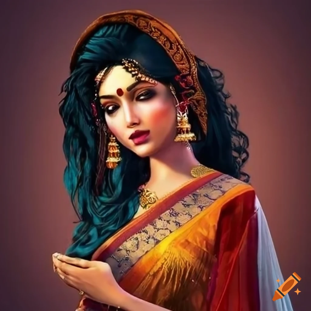 Portrait Of A Beautiful Indian Woman In Traditional Saree. Royalty Free  SVG, Cliparts, Vectors, and Stock Illustration. Image 92285016.