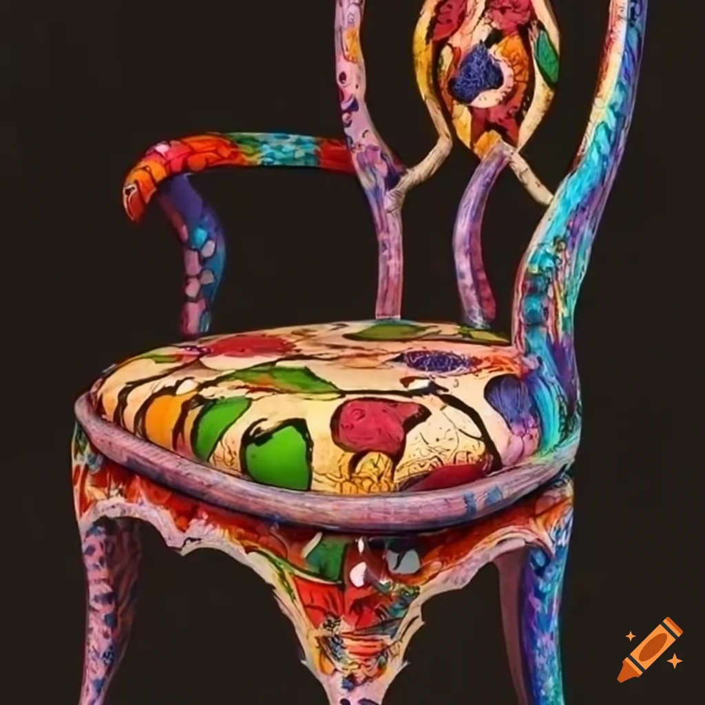 Colorful hand-painted chair on Craiyon