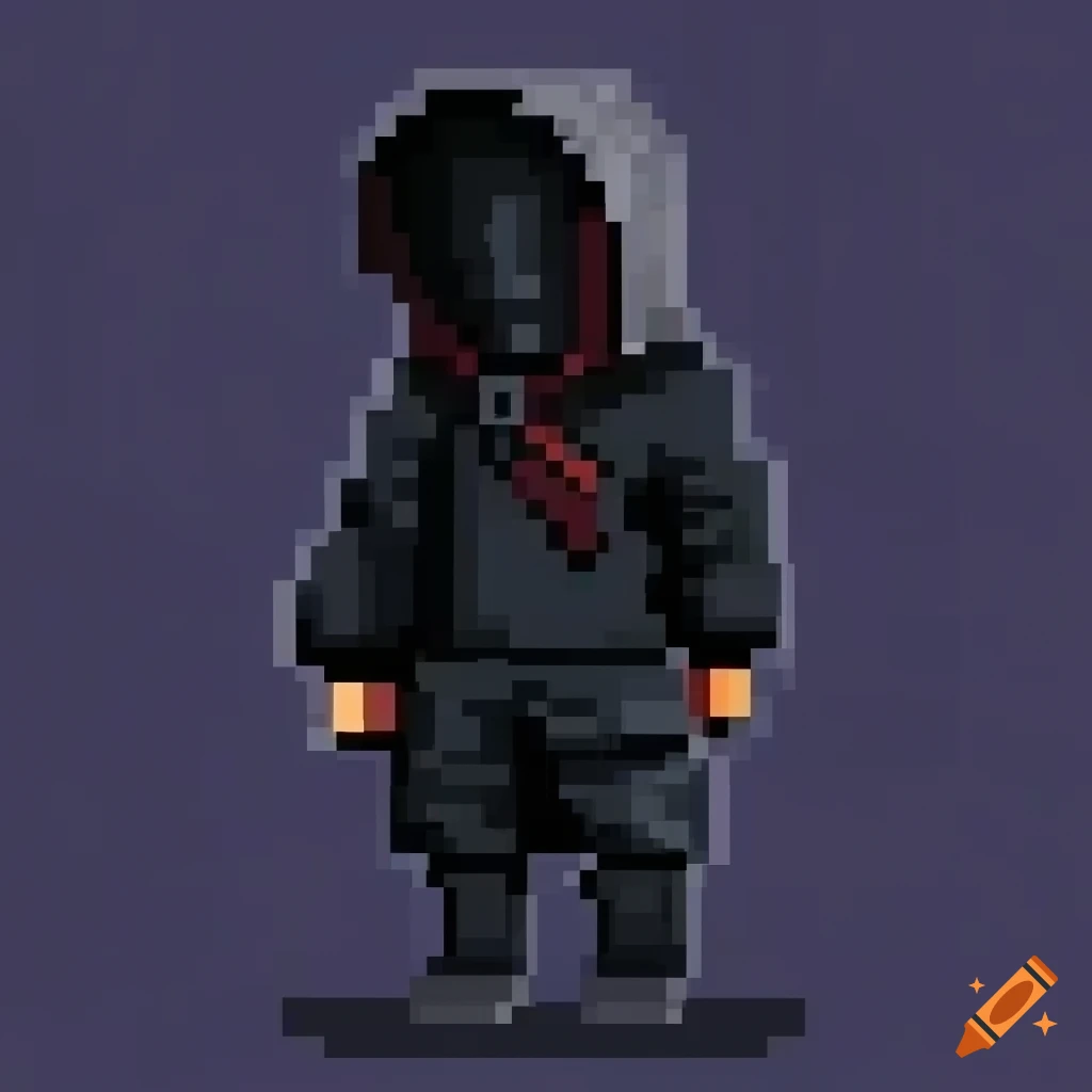 pixel art of a stylish young man in dark clothing