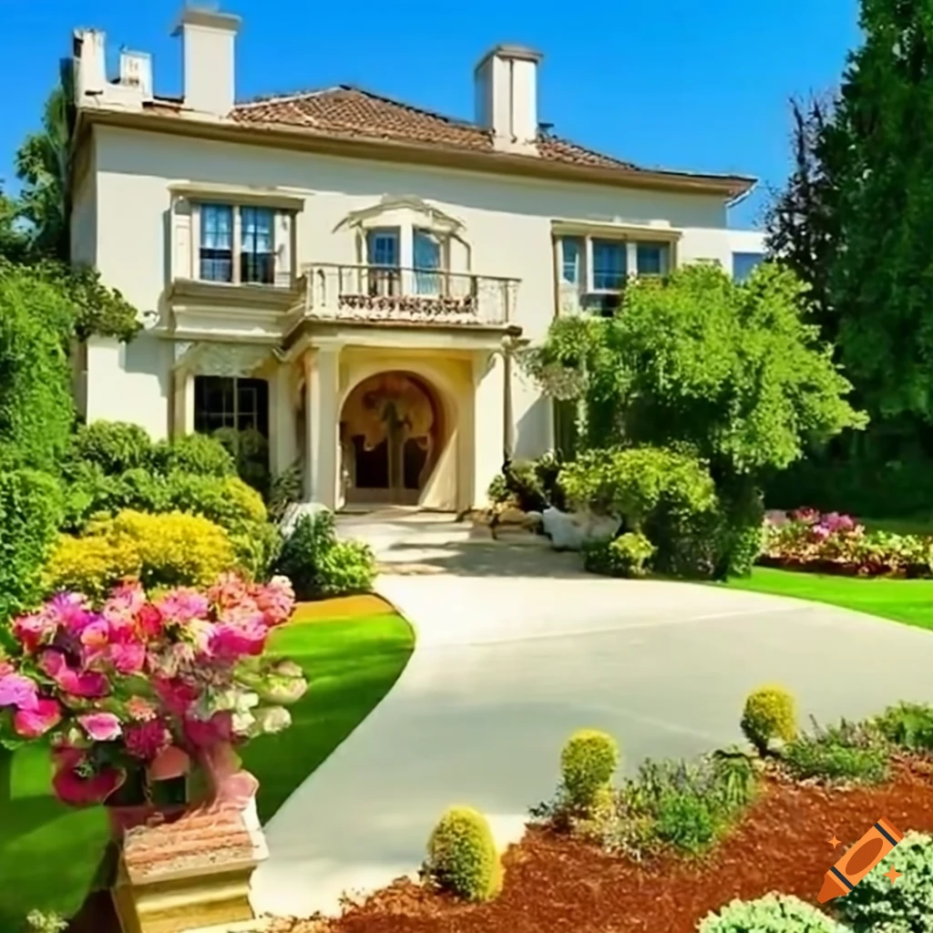 California mansion with a beautiful front yard on Craiyon