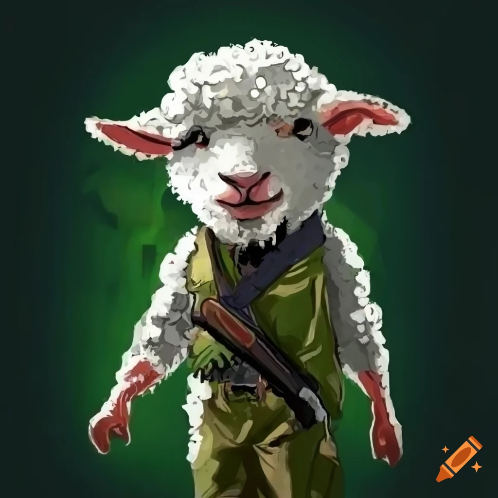 Illustration of a lamb dressed as rambo with machete on Craiyon