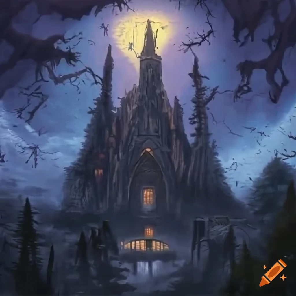 Sinister gothic castle artwork on Craiyon