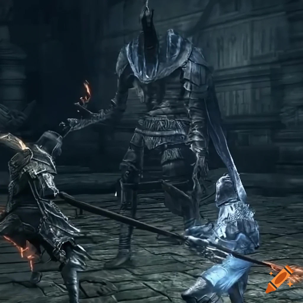 Screenshot of soul of cinder and artorias battling in dark souls 3 on