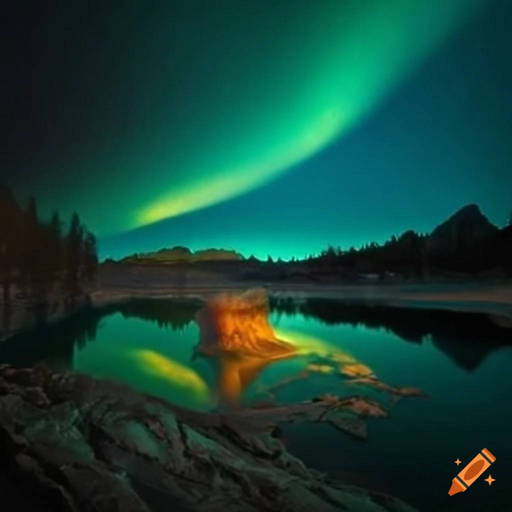 Hyper-quality 4k Aurora Reflection Photography With Splatter Paint