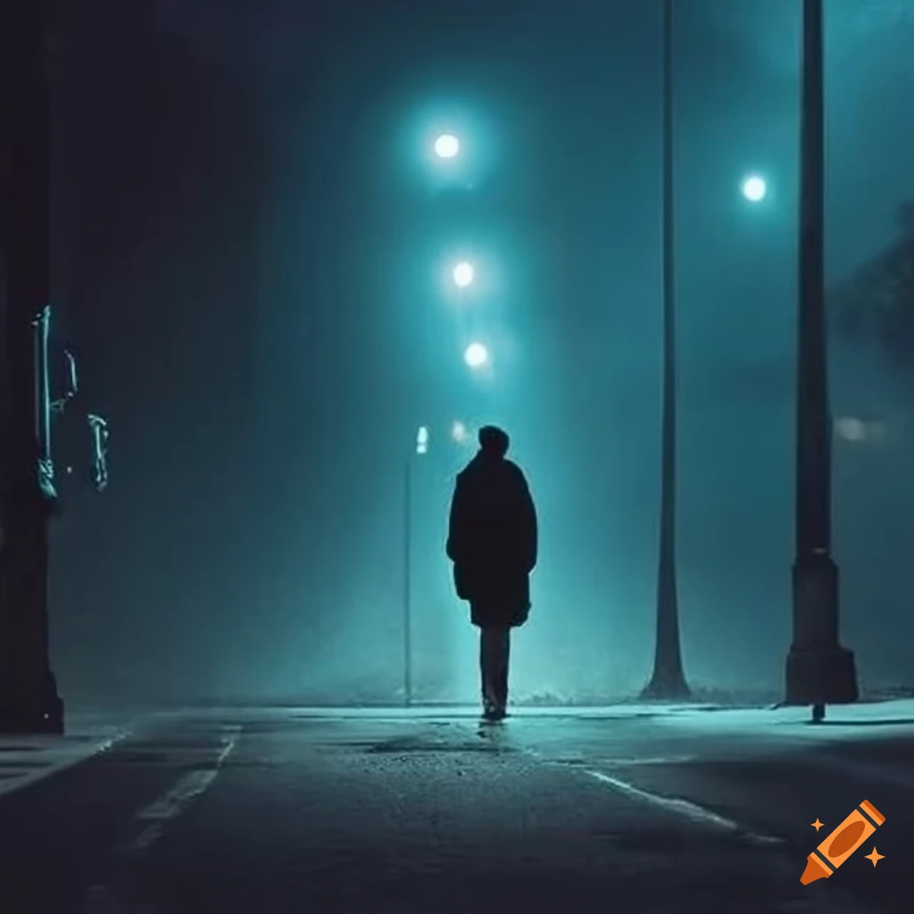 man walking on a lonely road at night