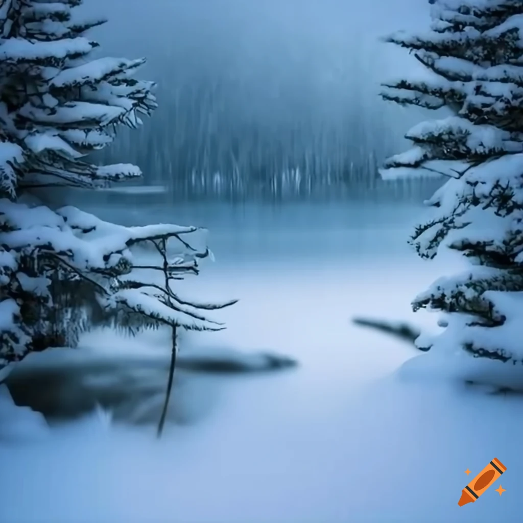Photo of a snowy winter landscape with a christmas tree