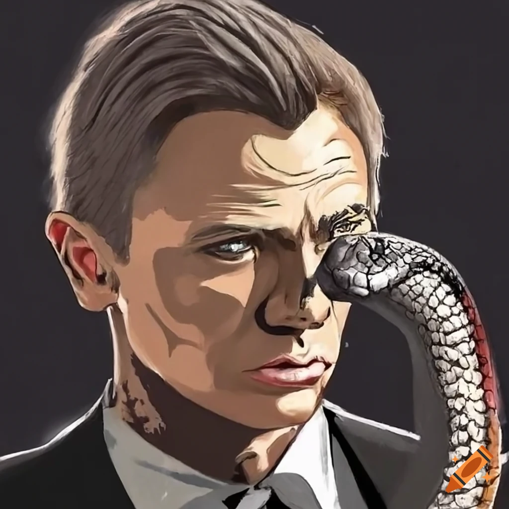 Charcoal drawing of a snake with james bond face on Craiyon