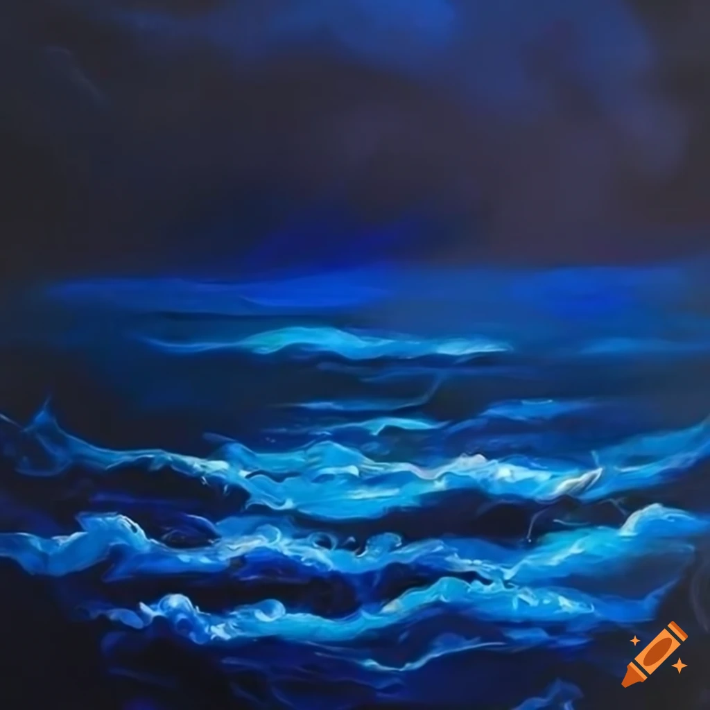 Neon oil painting of a midnight ocean