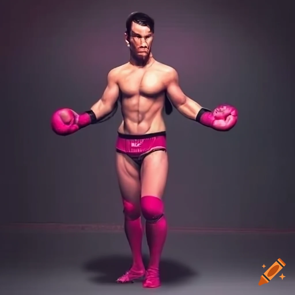 Comic-style kickboxer with pink wrestling tights on Craiyon
