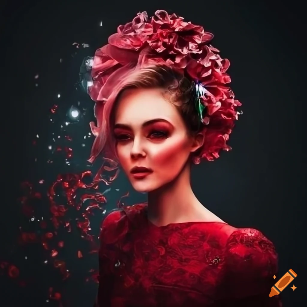 Fashion design sketch: a red rose petal-inspired dress on Craiyon
