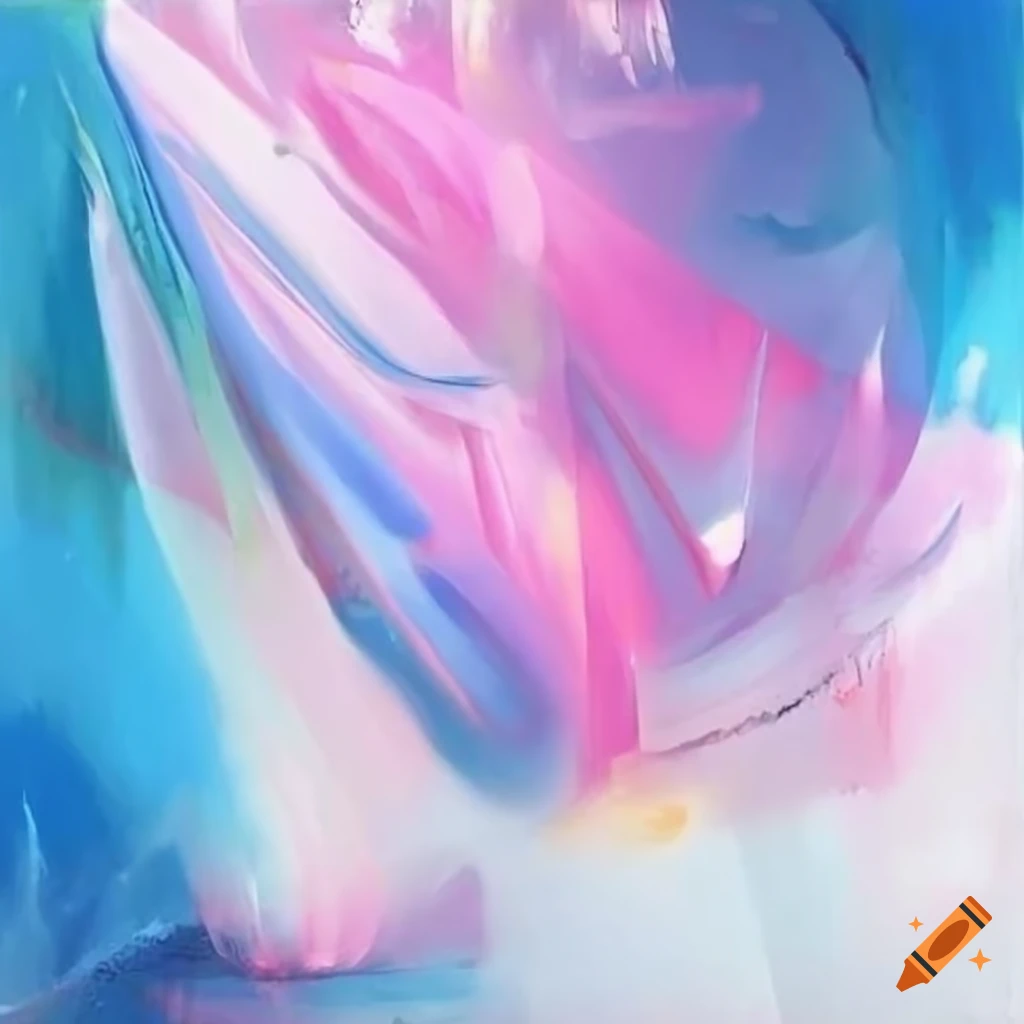 Abstract teal and green leaves in motion with light white tones in oil