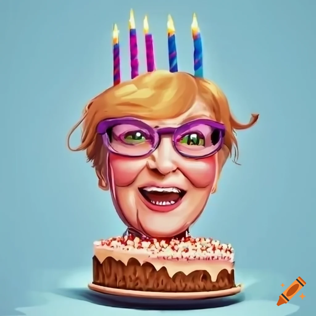 Cartoon Illustration Of A 50 year old Celebrating With A Birthday Cake 