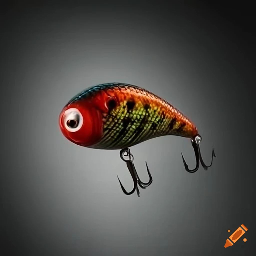 Realistic fishing lure spearing crank bait concept, industrial