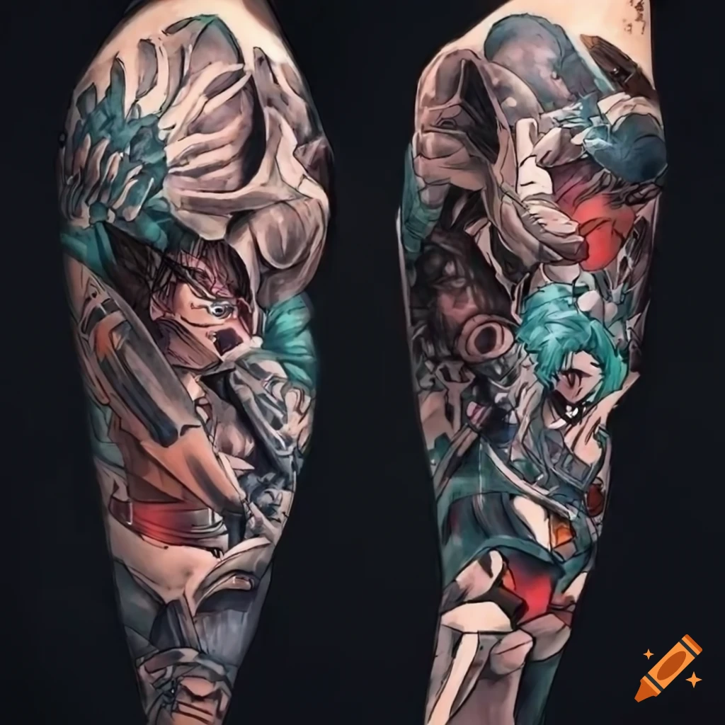 Mixed anime sleeve done by: @sadkaya | Sleeve tattoos, Forearm sleeve  tattoos, Leg sleeve tattoo