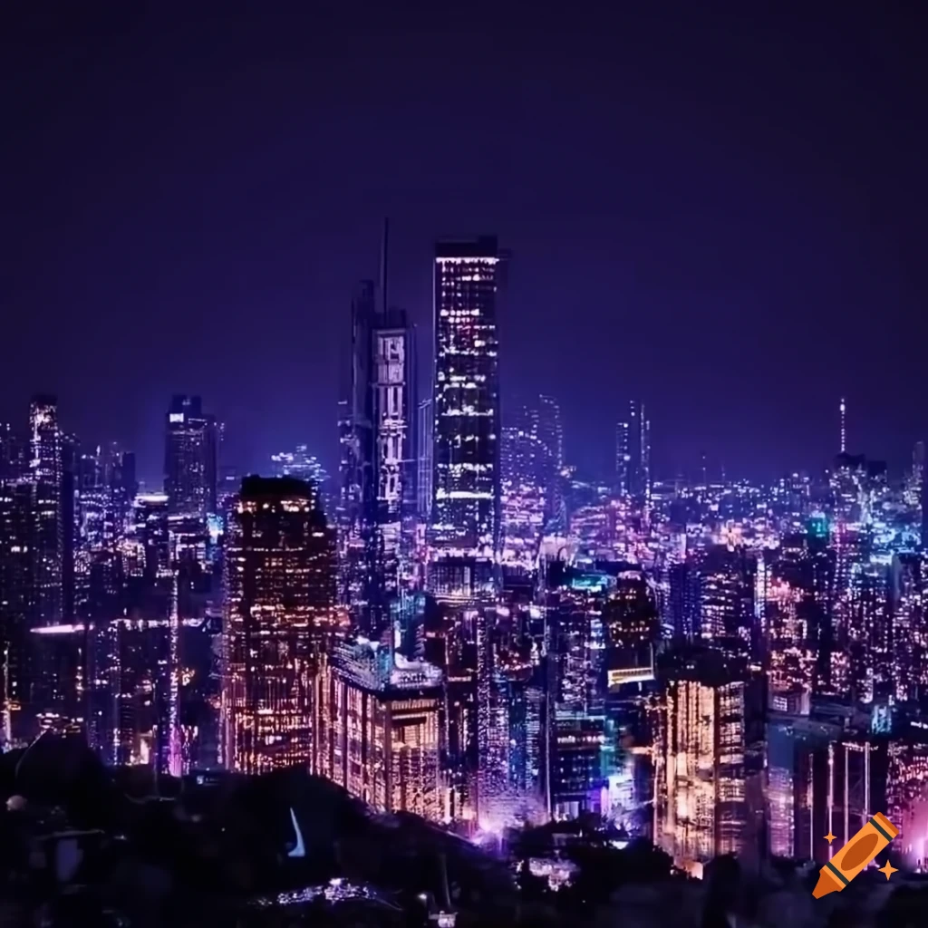 night view of a futuristic city with vibrant LED lights