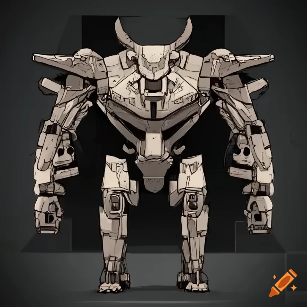 Image of a mecha with a bull head on craiyon