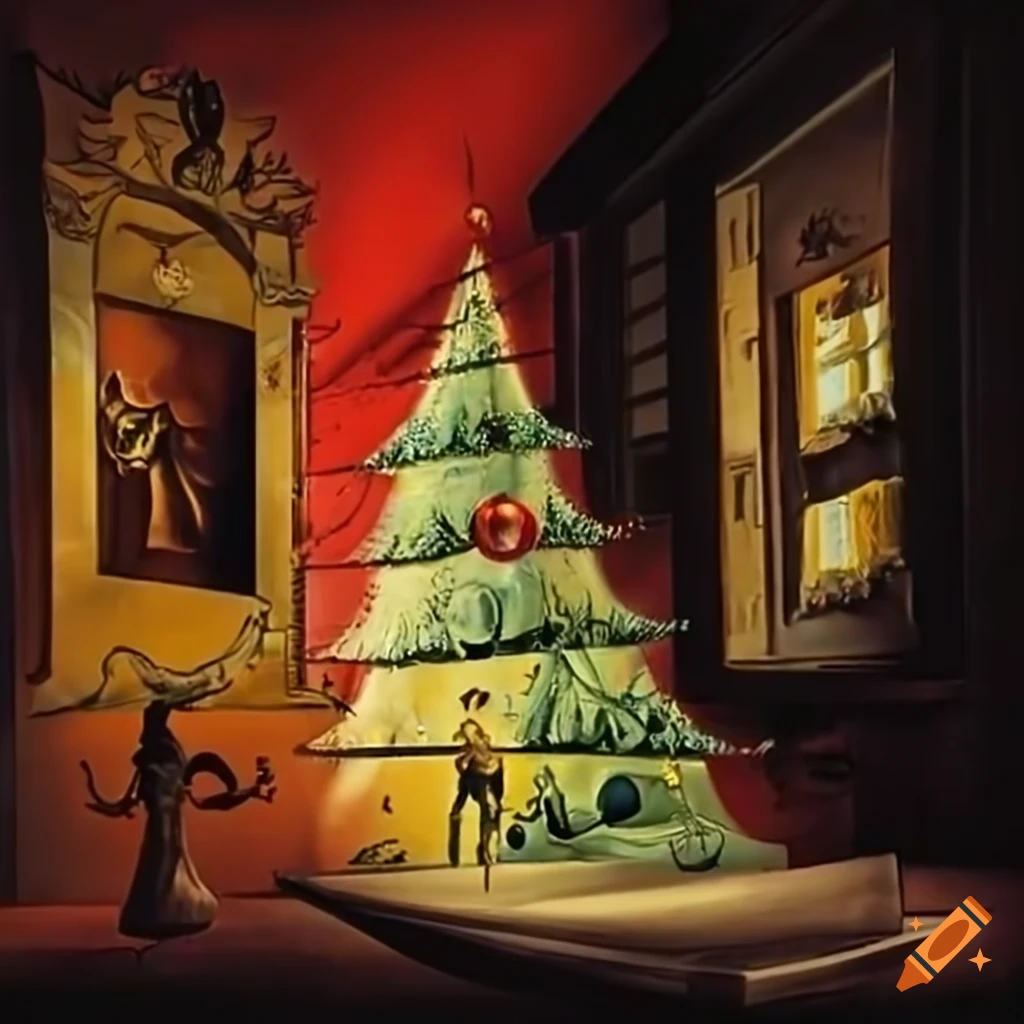 painting of a surreal Christmas scene