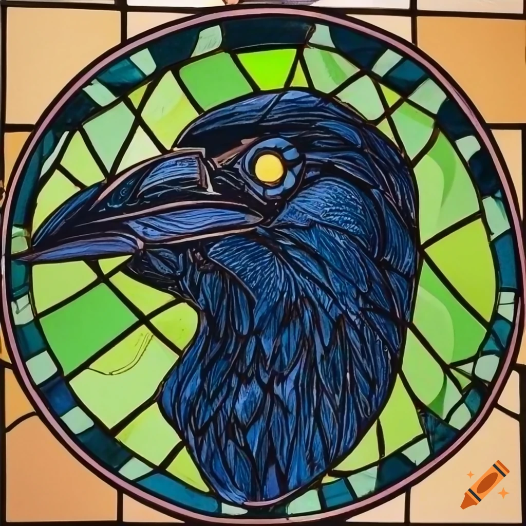Crow perched on a tree branch in stained glass style on craiyon