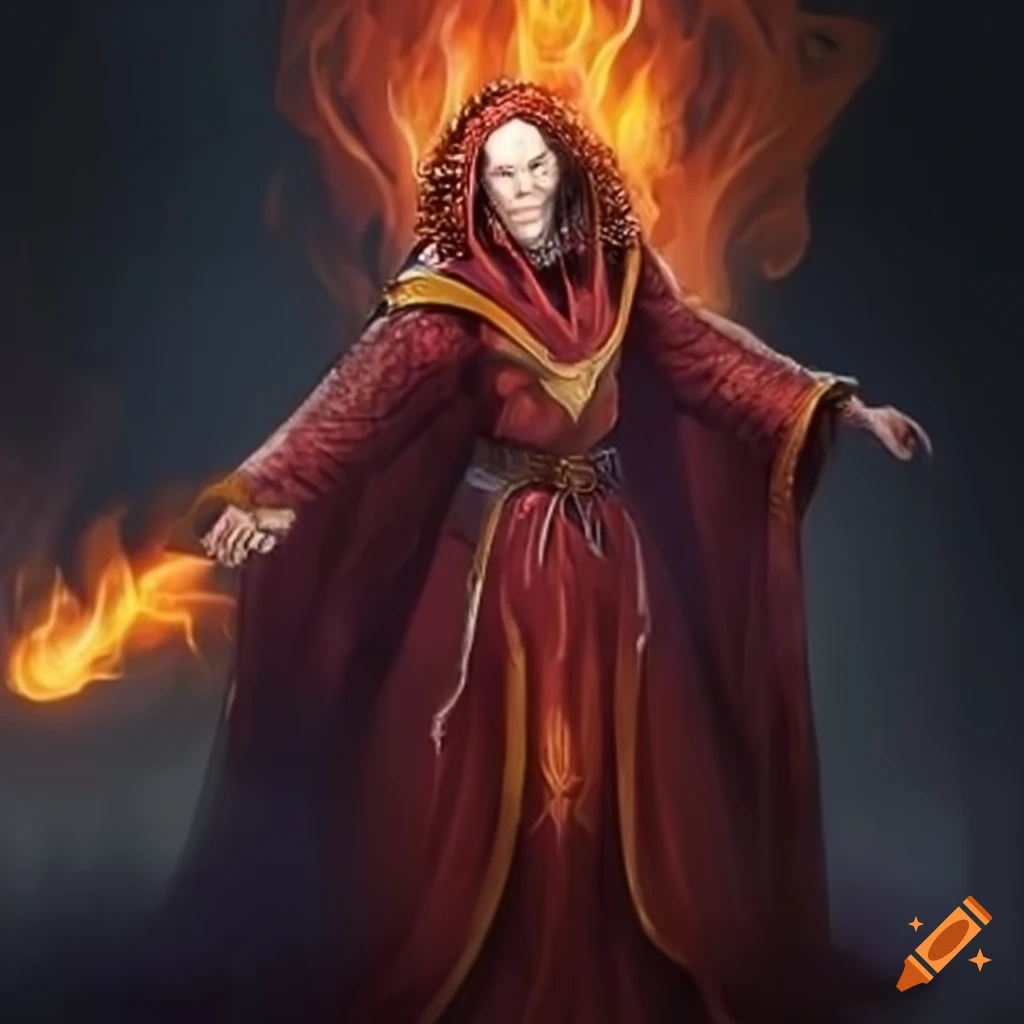 A fiery wizard casting a spell on Craiyon