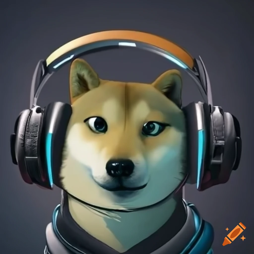 Cute doge wearing a gaming headset on Craiyon