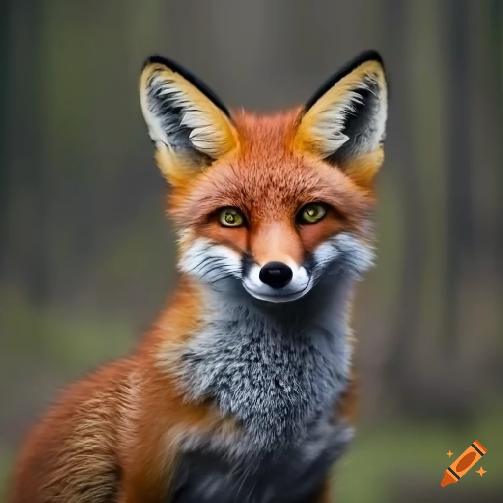 Realistic depiction of an orange fox in a dark forest on Craiyon