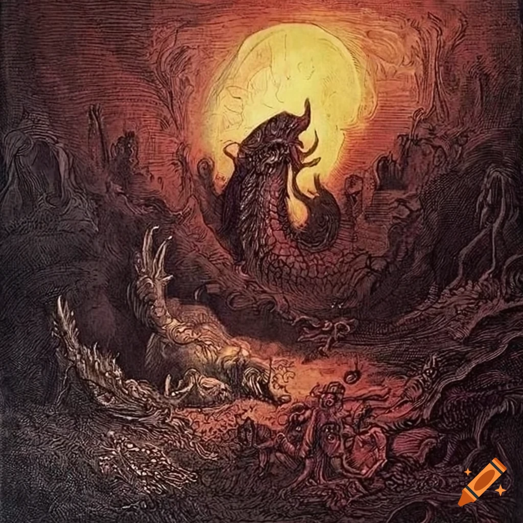 Illustration of a dragon-like demon on Craiyon