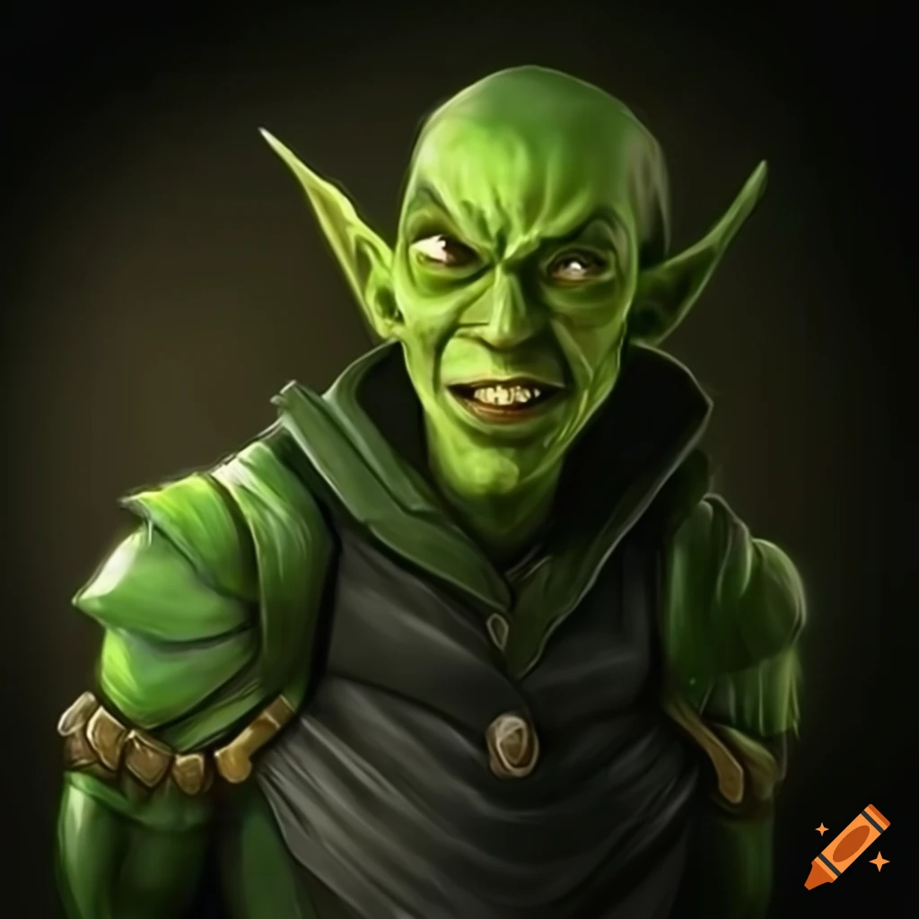 Friendly young male green goblin character on Craiyon