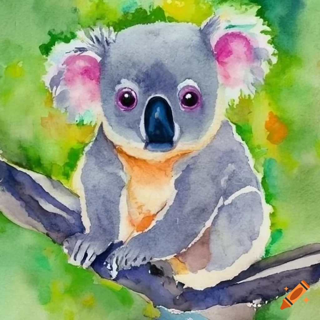 watercolor painting of a cute little koala