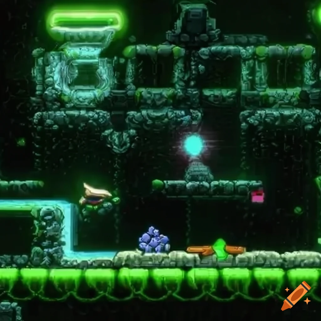 Bubble tiles in a metroidlike platform game on Craiyon