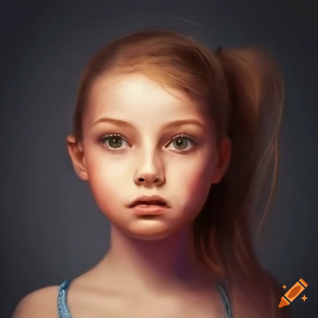 Portrait painting of a smart and beautiful 13-year-old girl
