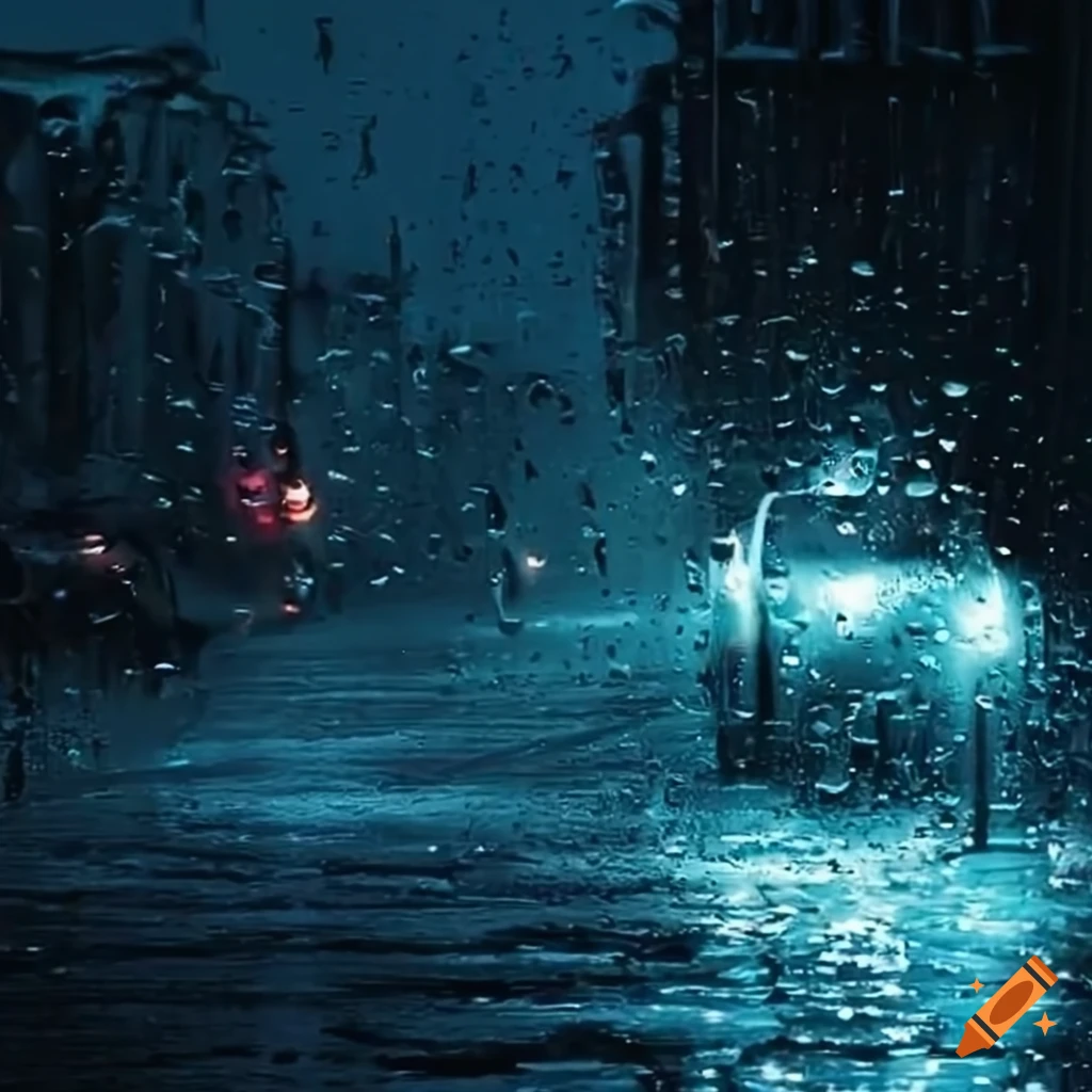 motorcyclist riding in the rain at night