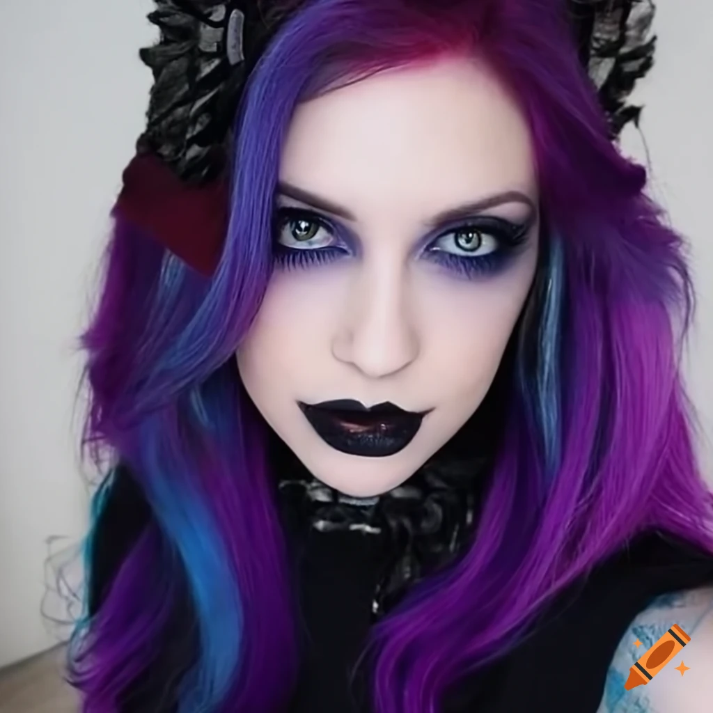 Artistic gothic makeup with dark lipstick and smoky eyes on Craiyon
