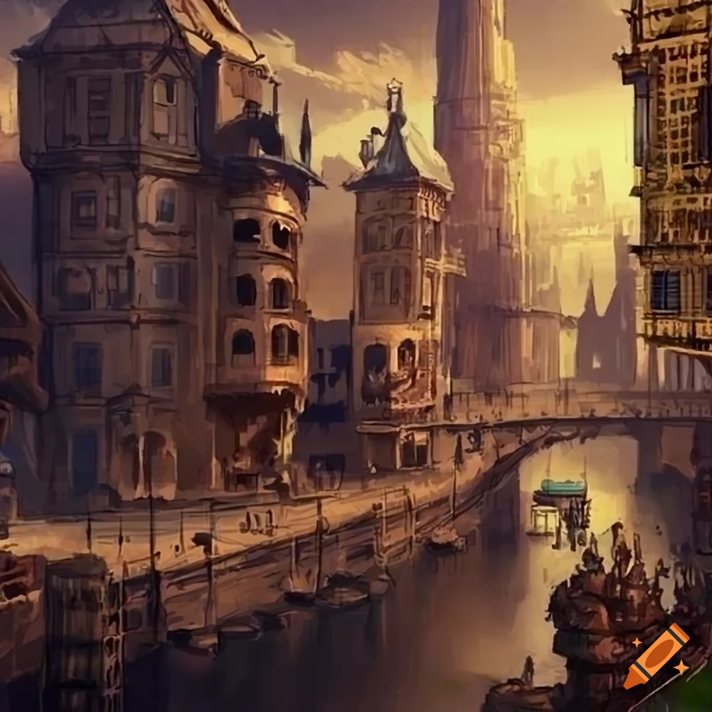 Steampunk city concept art