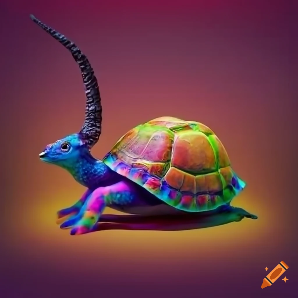 fashionable turtle antelope posing in a colorful set
