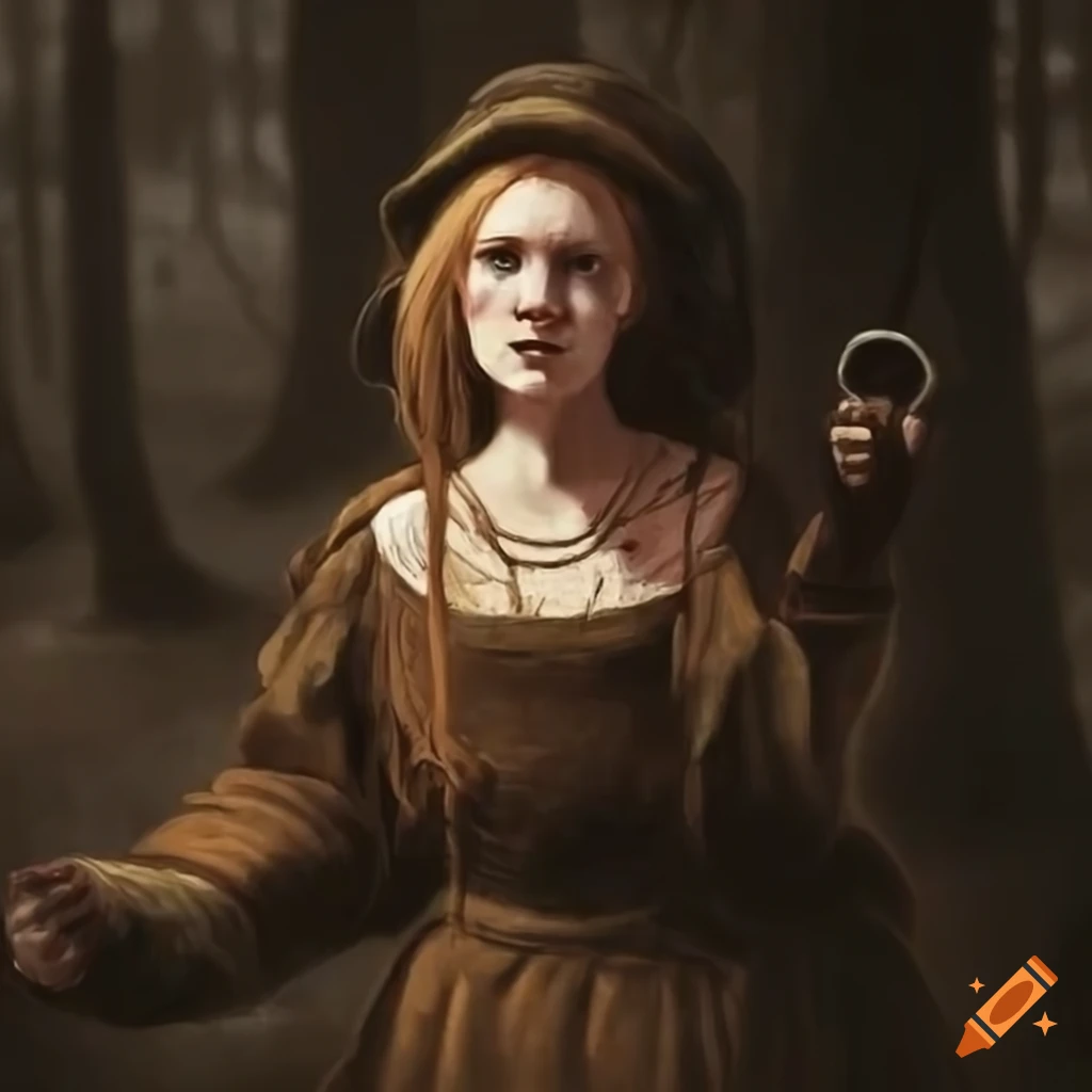 Painting of a medieval witch in the forest on Craiyon