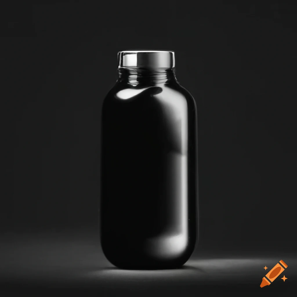 sophisticated pill bottle with black liquid