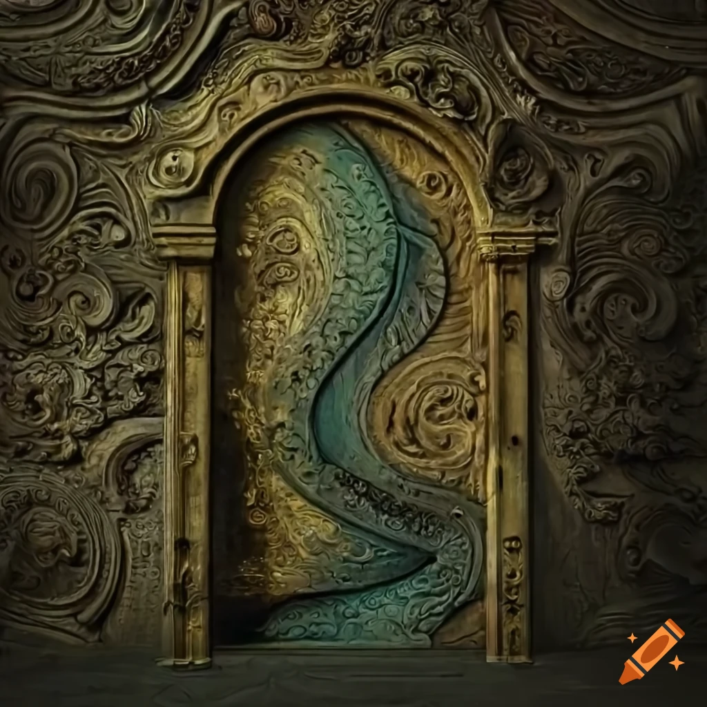 baroque door with engraved spiral galaxy
