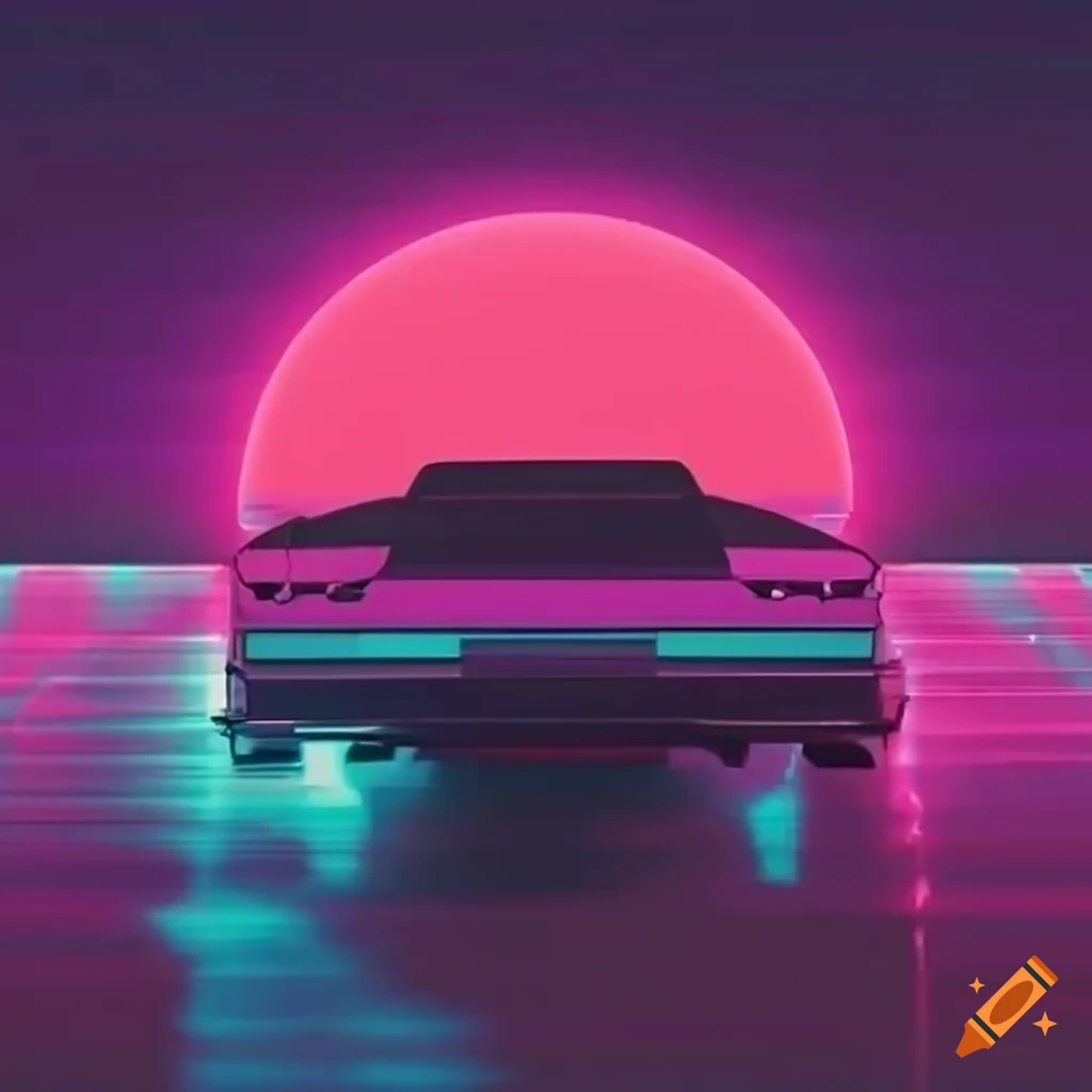 car driving at night in synthwave style