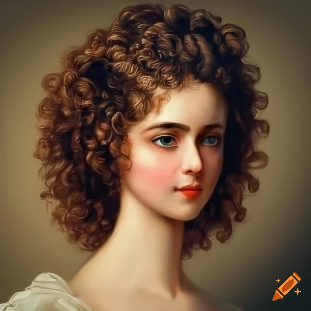 Digital portrait of a beautiful young woman with curly brown hair