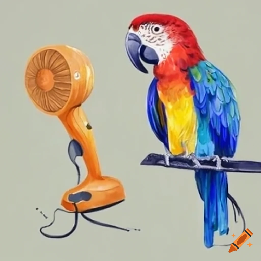 parrot sitting next to a hair dryer