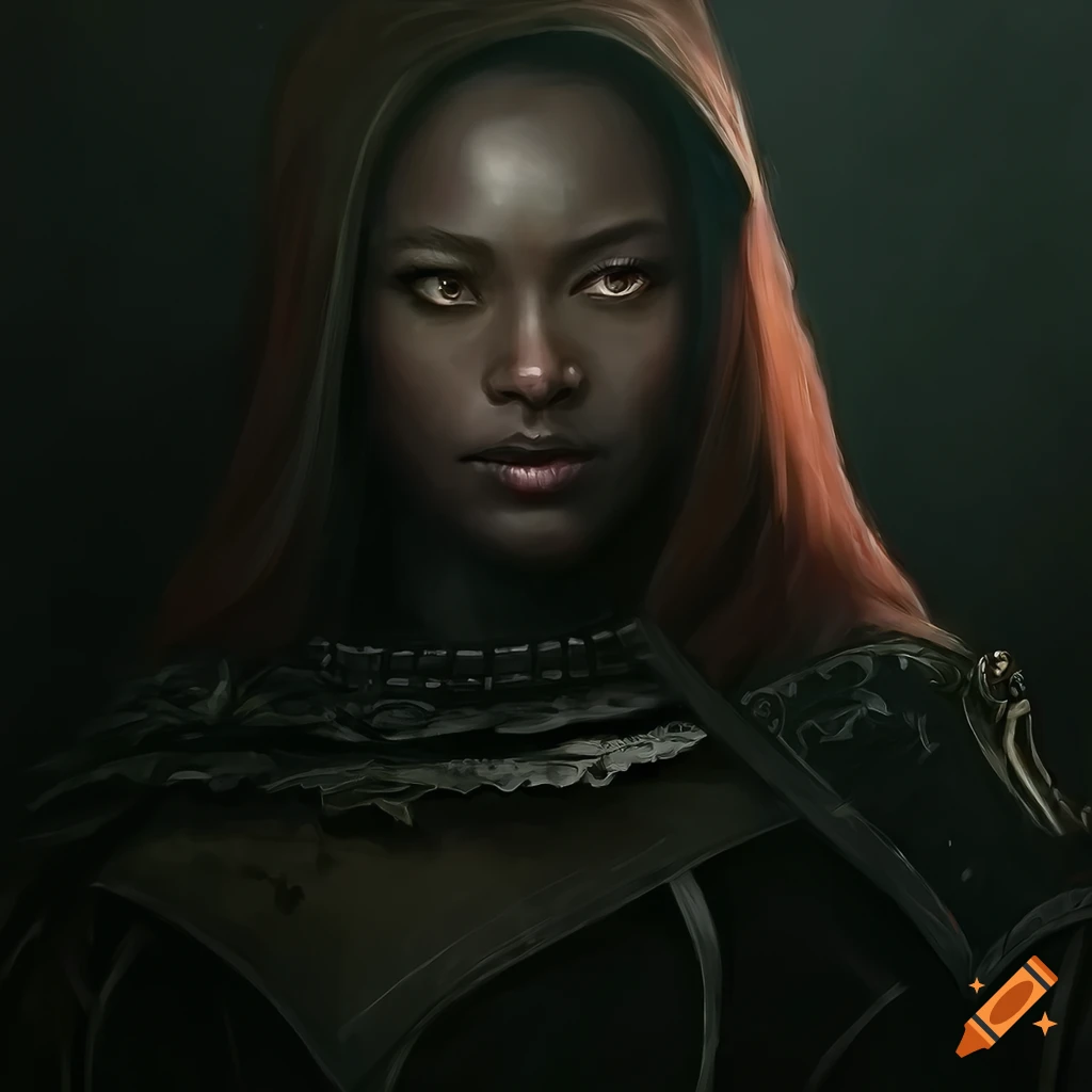 Digital painting of a black female warrior in a fantasy setting on Craiyon