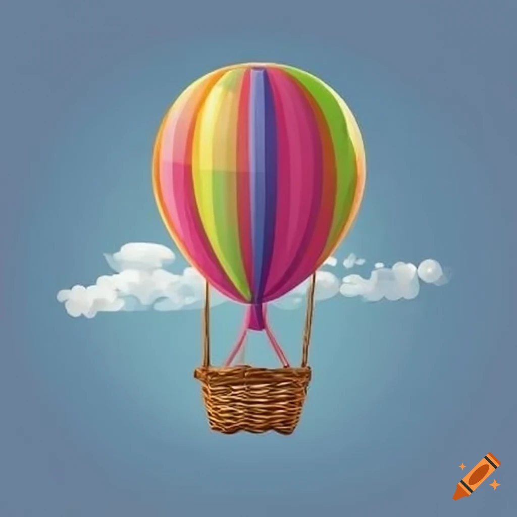 cartoon picture of a balloon flight in the clouds