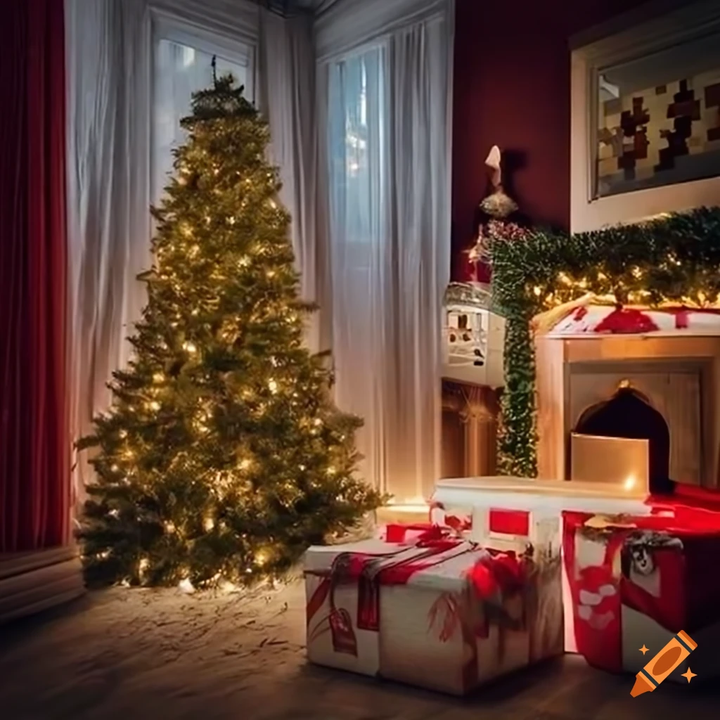 Christmas gifts under a twinkling tree