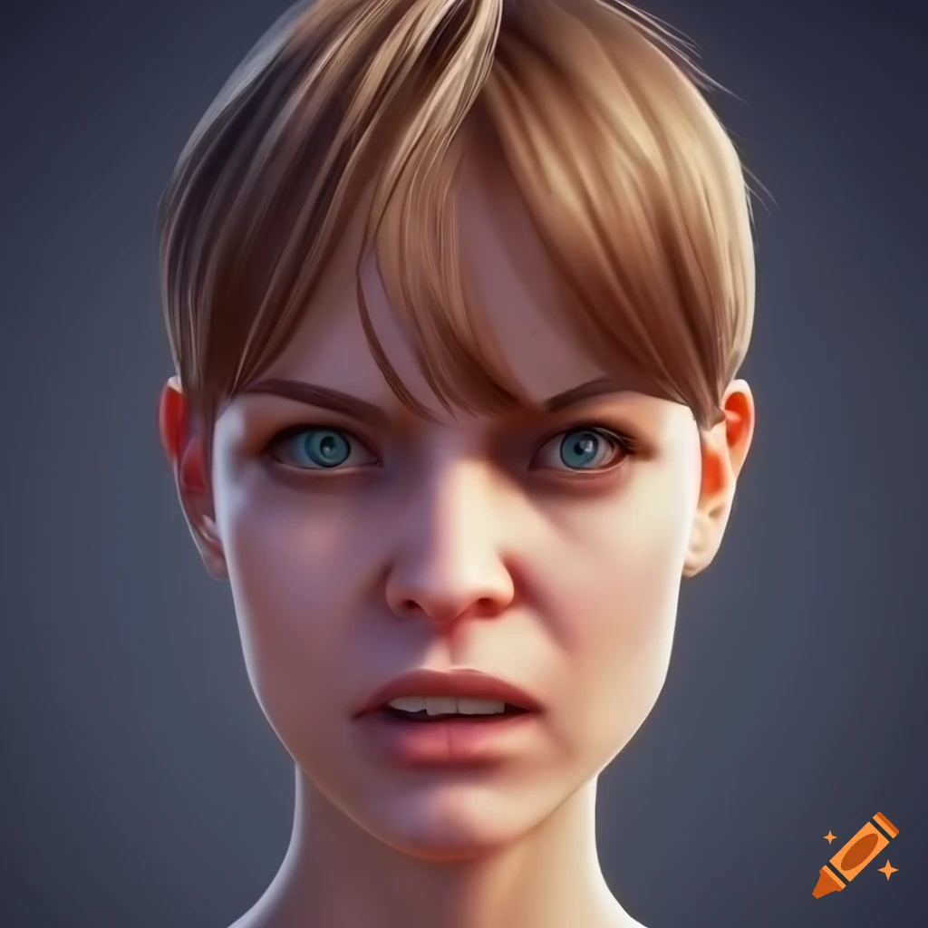 Pixar style portrait of a young woman with short brown hair on Craiyon