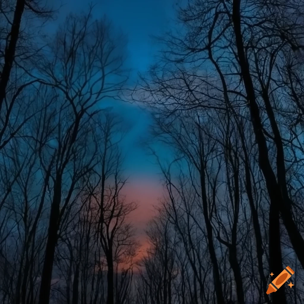 moonlit forest with blue and orange skies
