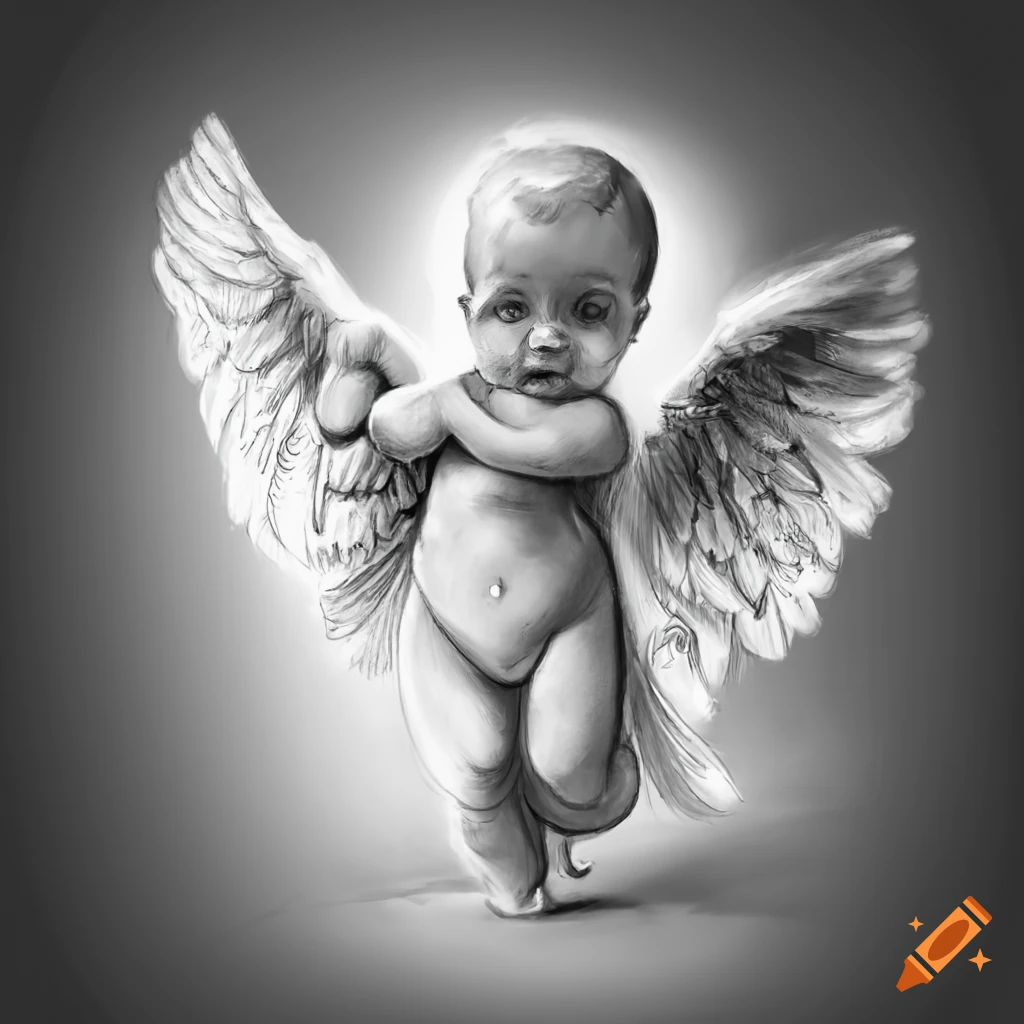 Digital Black White Tattoo Illustration Angel Wing Feathers Stock Photo by  ©wirestock_creators 579429144